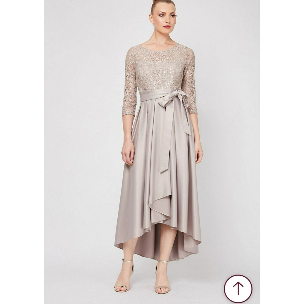 IGNITE EVENINGS 3/4 Sleeve Sequin Lace Bodice High Low Ball Gown Size 10